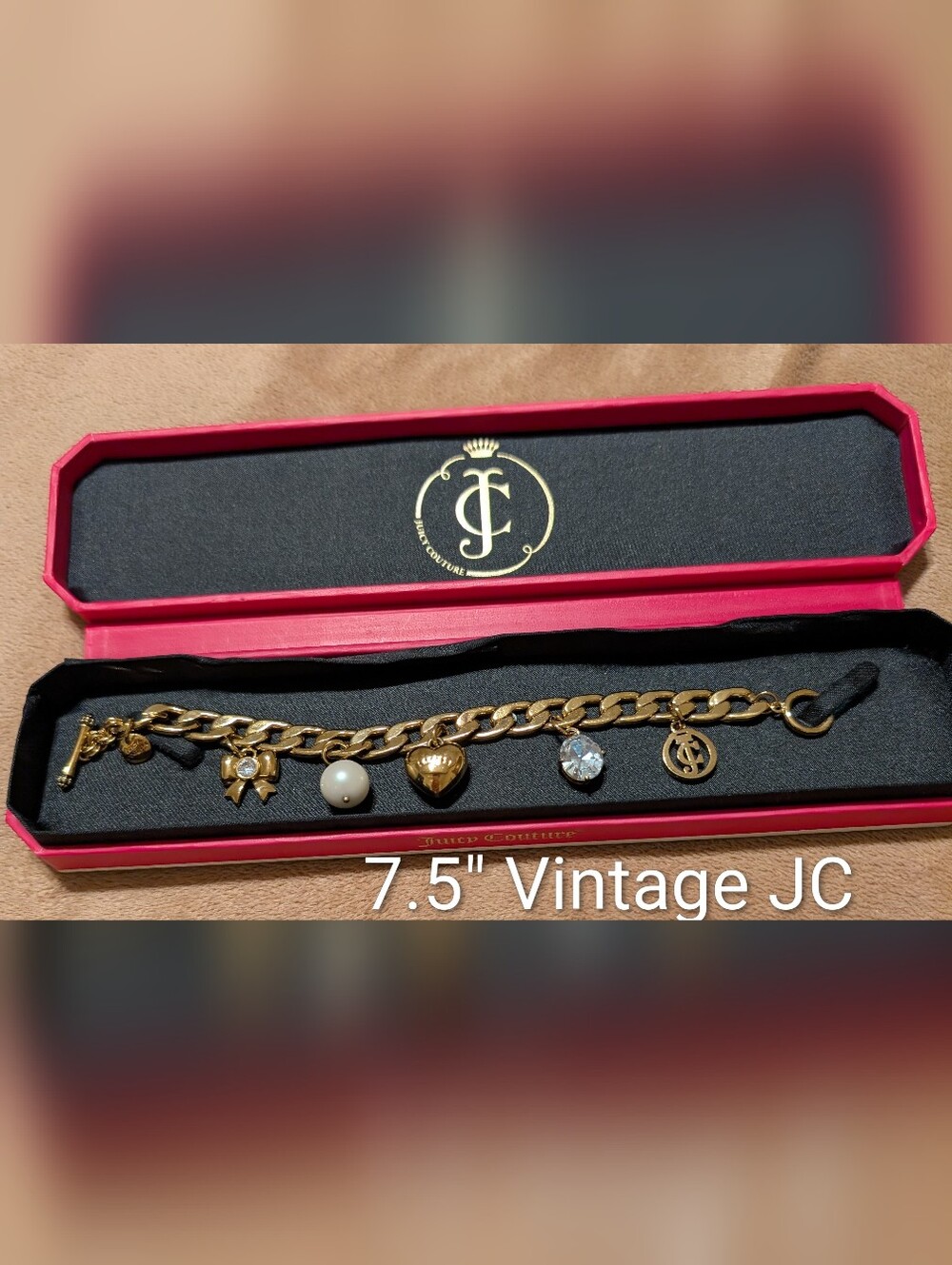 Vintage Juicty Couture Cuban Link Charm Bracelet In Original Box *Collectable*